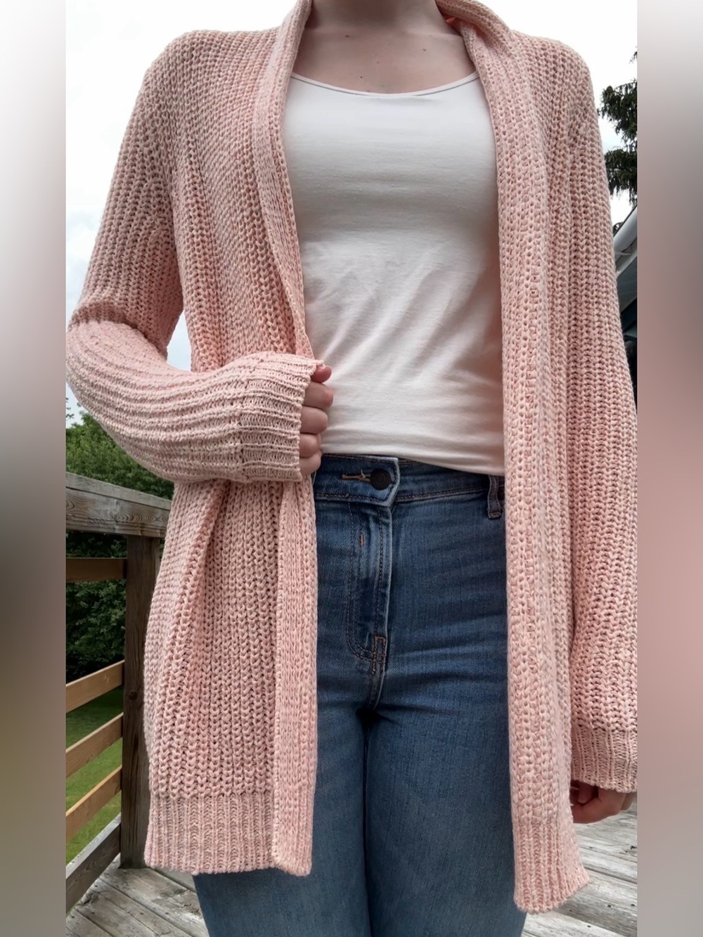 Light Pink Open-Front Knit Cardigan